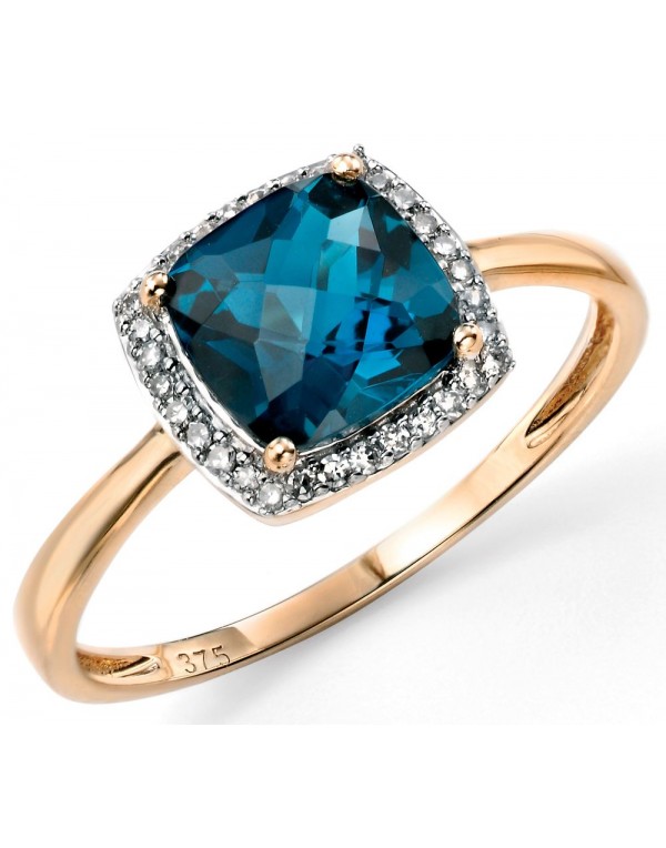 664 Bague Topaze Bleu Et Diamant En Or 375 1000