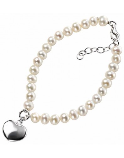 Bracelet coeur et perle d'eau douce en argent 925/1000