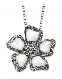 Collier fleur marcassite en argent 925/1000