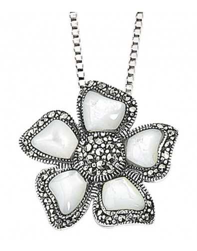 Collier fleur marcassite en argent 925