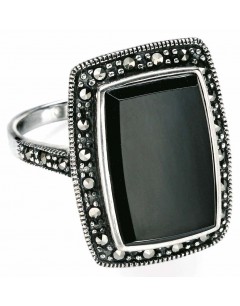 Mon-bijou - D3263 - Bague onyx et marcassite en argent 925/1000