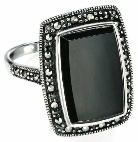 Bague onyx et marcassite en argent 925