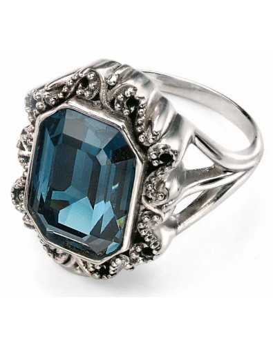 Bague comtesse en cristal de Swarovski® bleue marine en argent 925