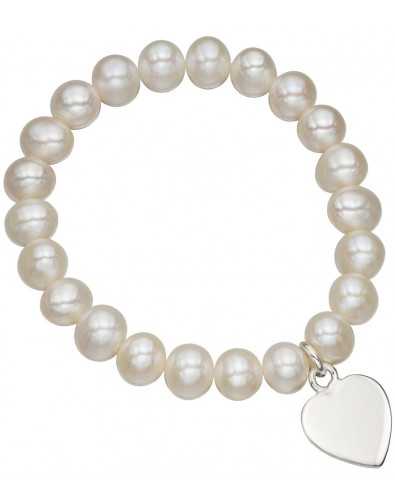 Bracelet stretch coeur et perle en argent 925