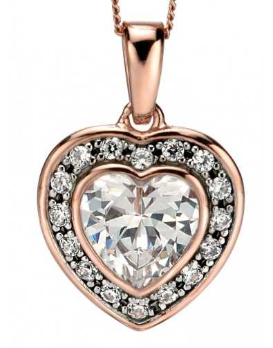 Collier coeur en cristal plaqué Or rose et zirconium en argent 925/