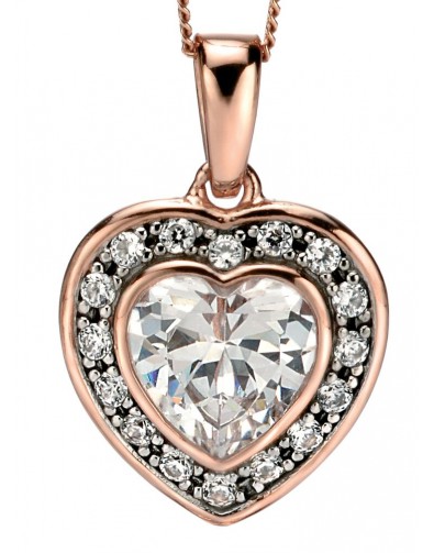 Mon-bijou - D4312 - Collier coeur plaqué Or rose et zirconium en argent 925/1000