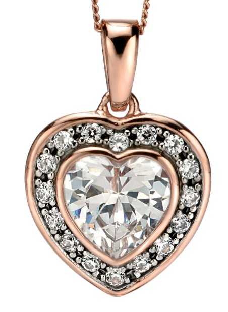 Mon-bijou - D4312 - Collier coeur plaqué Or rose et zirconium en argent 925/1000