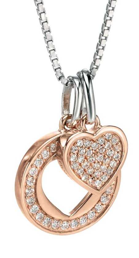 Mon-bijou - D3950 - Collier coeur plaqué Or rose et zirconium en argent 925/1000