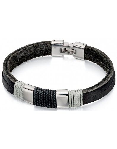 Mon-bijou - D4729 - Bracelets chic cuir et coton en acier inoxydable