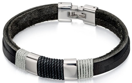 Mon-bijou - D4729 - Bracelets chic cuir et coton en acier inoxydable
