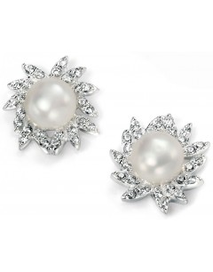 Mon-bijou - D4878 - Boucle d'oreille perle et zirconium en argent 925/1000