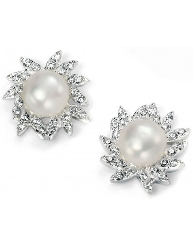 Mon-bijou - D4878 - Boucle d'oreille perle et zirconium en argent 925/1000