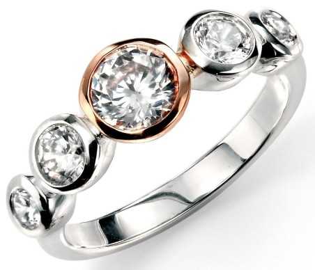 Mon-bijou - D3321 - Bague tendance plaqué Or rose et zirconium en argent 925/1000