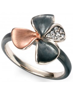 Mon-bijou - D3436 - Bague fleur tendance plaqué Or rose et zirconium en argent 925/1000