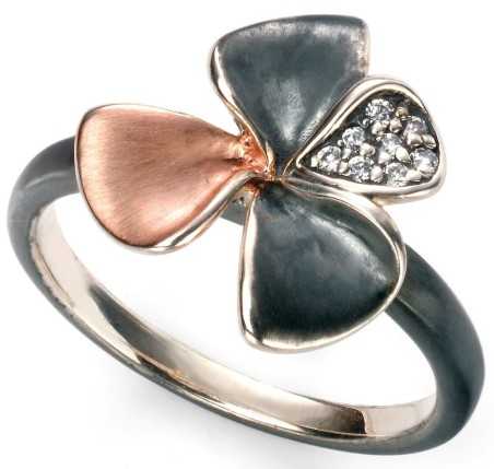 Mon-bijou - D3436 - Bague fleur tendance plaqué Or rose et zirconium en argent 925/1000