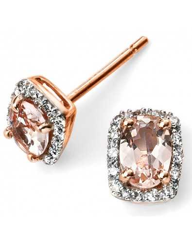 Boucle d'oreille morganite et diamant en or rose 375