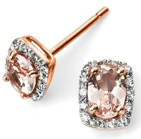 Mon-bijou - D2062 - Boucle d'oreille morganite et diamant en Or rose 375/1000