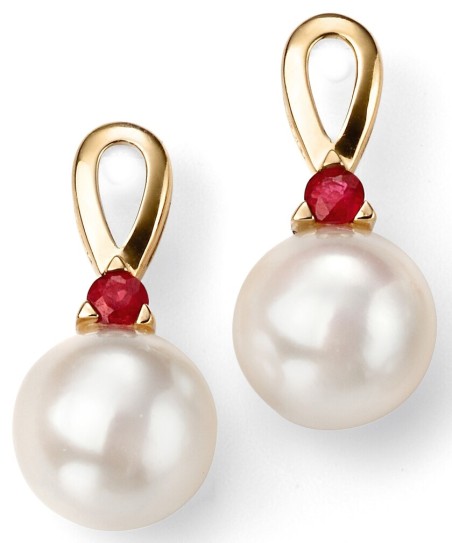 Mon-bijou - D2076 - Boucle d'oreille perle et rubis en Or 375/1000