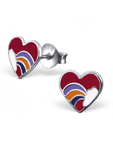Mon-bijou - H1557 - Boucle d'oreille cœur arc en ciel en argent 925