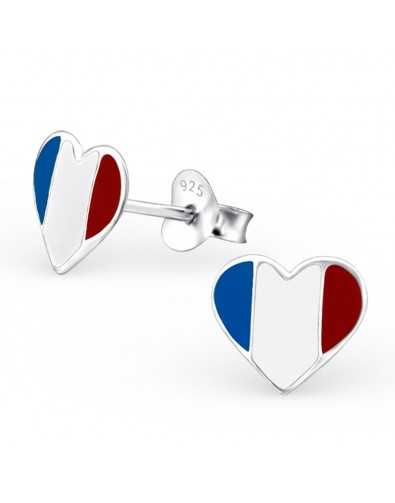 Boucle d'oreille cœur allez la France en argent 925