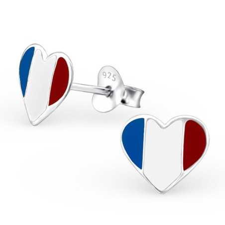 Boucle d'oreille cœur allez la France en argent 925