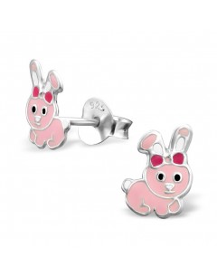 mon-bijou - H2308 - Boucle d'oreille petit lapin rose en argent 925/1000