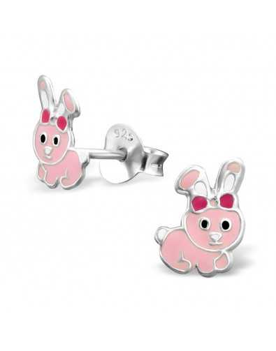 Boucle d'oreille petit lapin rose en argent 925