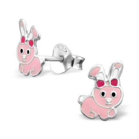 Boucle d'oreille petit lapin rose en argent 925