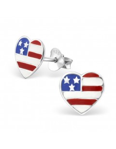 Mon-bijou - H13271 - Boucle d'oreille cœur USA en argent 925/1000