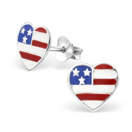 Boucle d'oreille cœur USA en argent 925