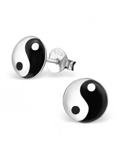 Mon-bijou - H19778 - Boucle d'oreille yin and yang en argent 925/1000