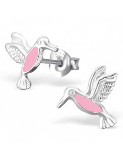 Boucle d'oreille colibri rose en argent 925