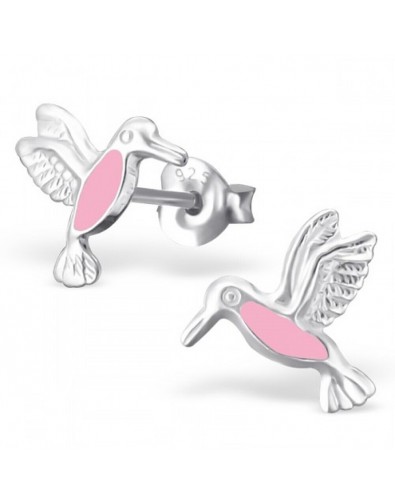mon-bijou - H21709 - Boucle d'oreille colibri rose en argent 925/1000