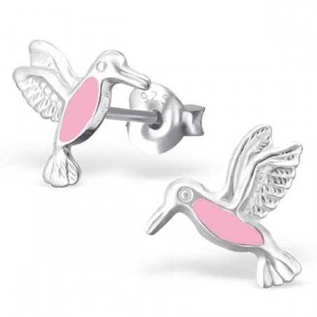 mon-bijou - H21709 - Boucle d'oreille colibri rose en argent 925/1000