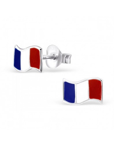 Mon-bijou - H21906 - Boucle d'oreille drapeau France en argent 925/1000