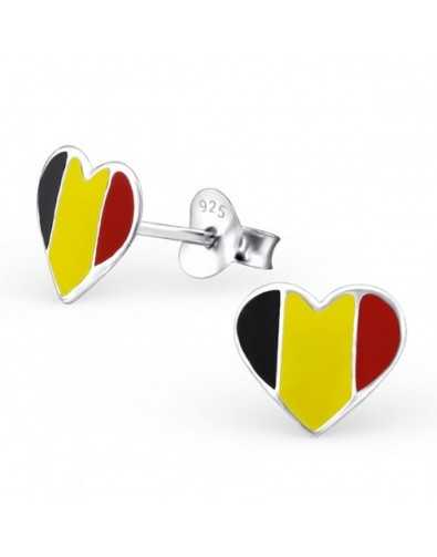 Boucle d'oreille cœur allez la Belgique en argent 925