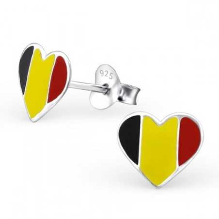 Boucle d'oreille cœur allez la Belgique en argent 925