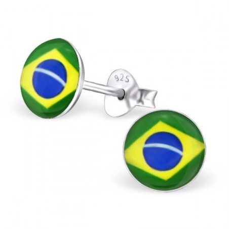 Mon-bijou - H24460 - Boucle d'oreille aux couleurs du brésil en argent 925/1000