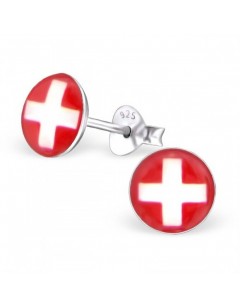 Mon-bijou - H24463 - Boucle d'oreille aux couleurs de la Suisse en argent 925/1000