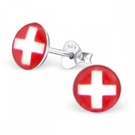 Mon-bijou - H24463 - Boucle d'oreille aux couleurs de la Suisse en argent 925/1000