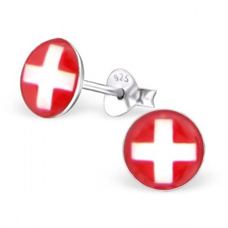 Mon-bijou - H24463 - Boucle d'oreille aux couleurs de la Suisse en argent 925/1000