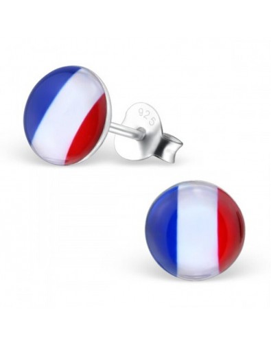 Mon-bijou - H26130 - Boucle d'oreille aux couleurs de la France en argent 925/1000