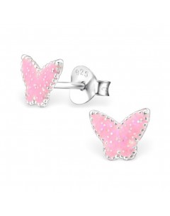 Mon-bijou - H26291 - Boucle d'oreille papillon rose en argent 925/1000