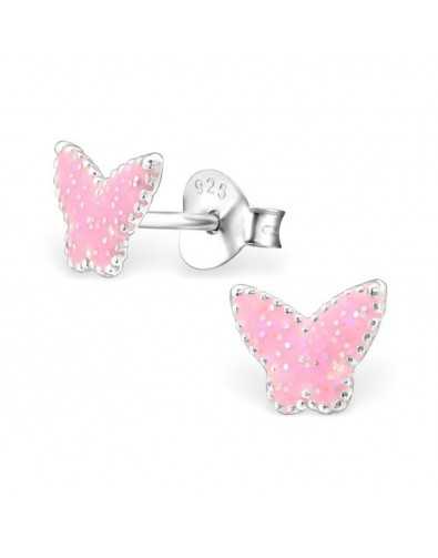 Boucle d'oreille papillon rose en argent 925