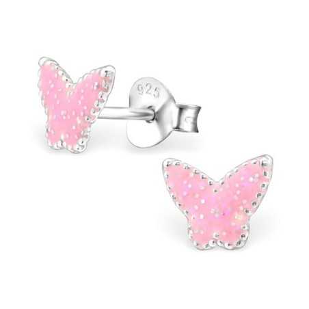 Mon-bijou - H26291 - Boucle d'oreille papillon rose en argent 925/1000