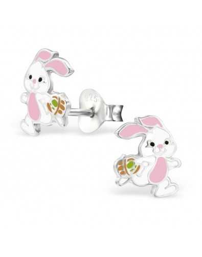 Boucle d'oreille petit lapin rose en argent 925