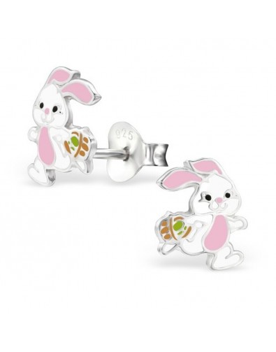 Mon-bijou - H28242 - Boucle d'oreille petit lapin rose en argent 925/1000