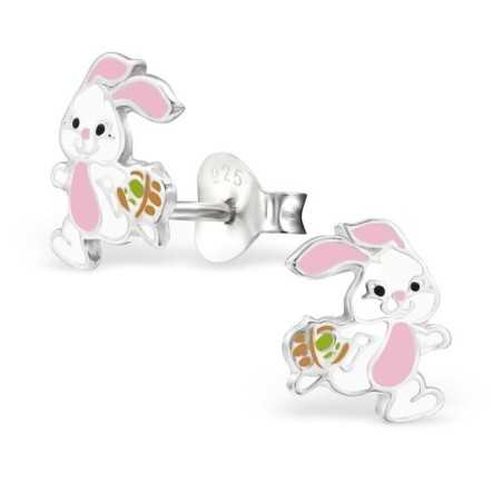 Mon-bijou - H28242 - Boucle d'oreille petit lapin rose en argent 925/1000