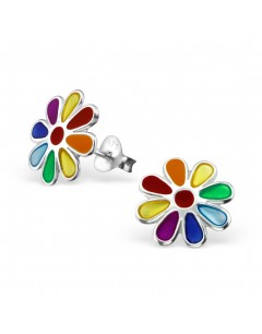 Mon-bijou - H11752 - Boucle d'oreille fleur arc en ciel en argent 925/1000