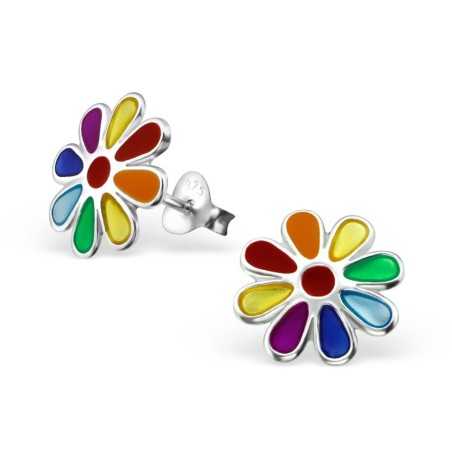 Boucle d'oreille fleur arc en ciel en argent 925